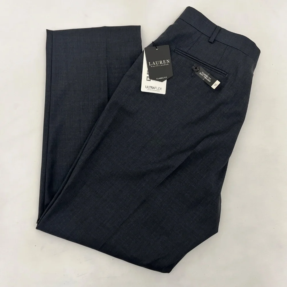 Lauren Ralph Lauren Mens 44x30 Suit Trouser Gray Classic Fit‎ Ultra Flex Stretch